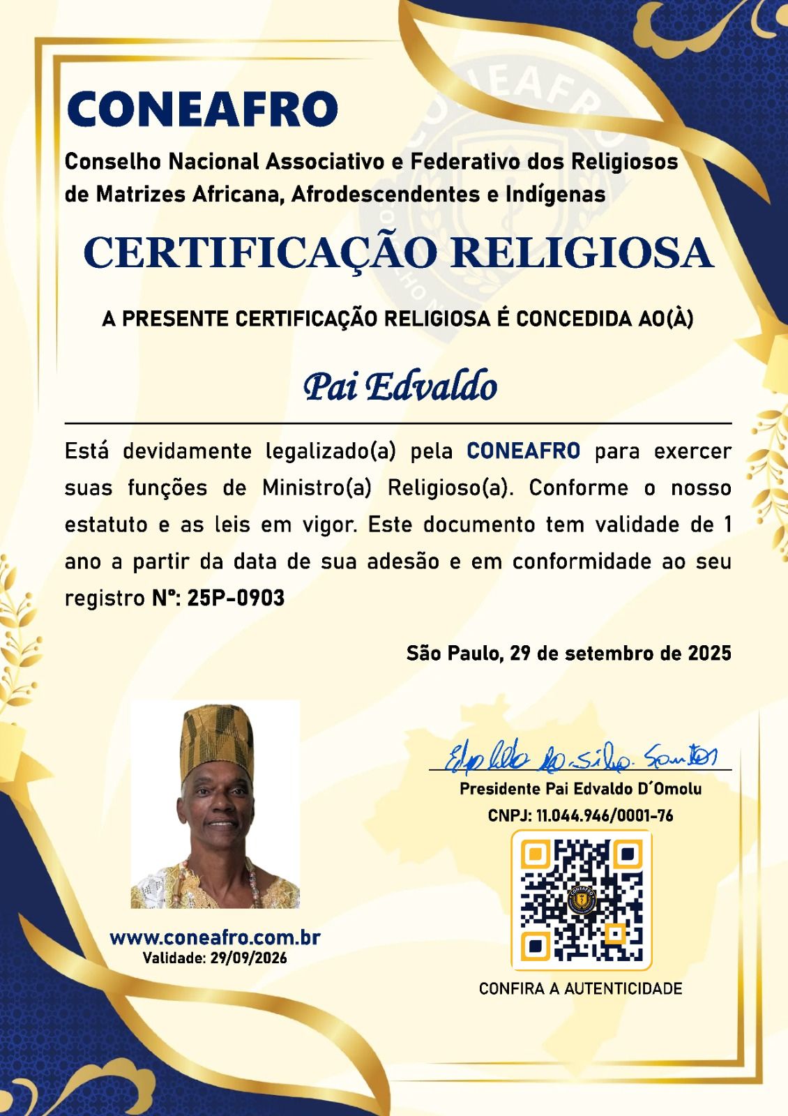 Certificação Religiosa da CONEAFRO